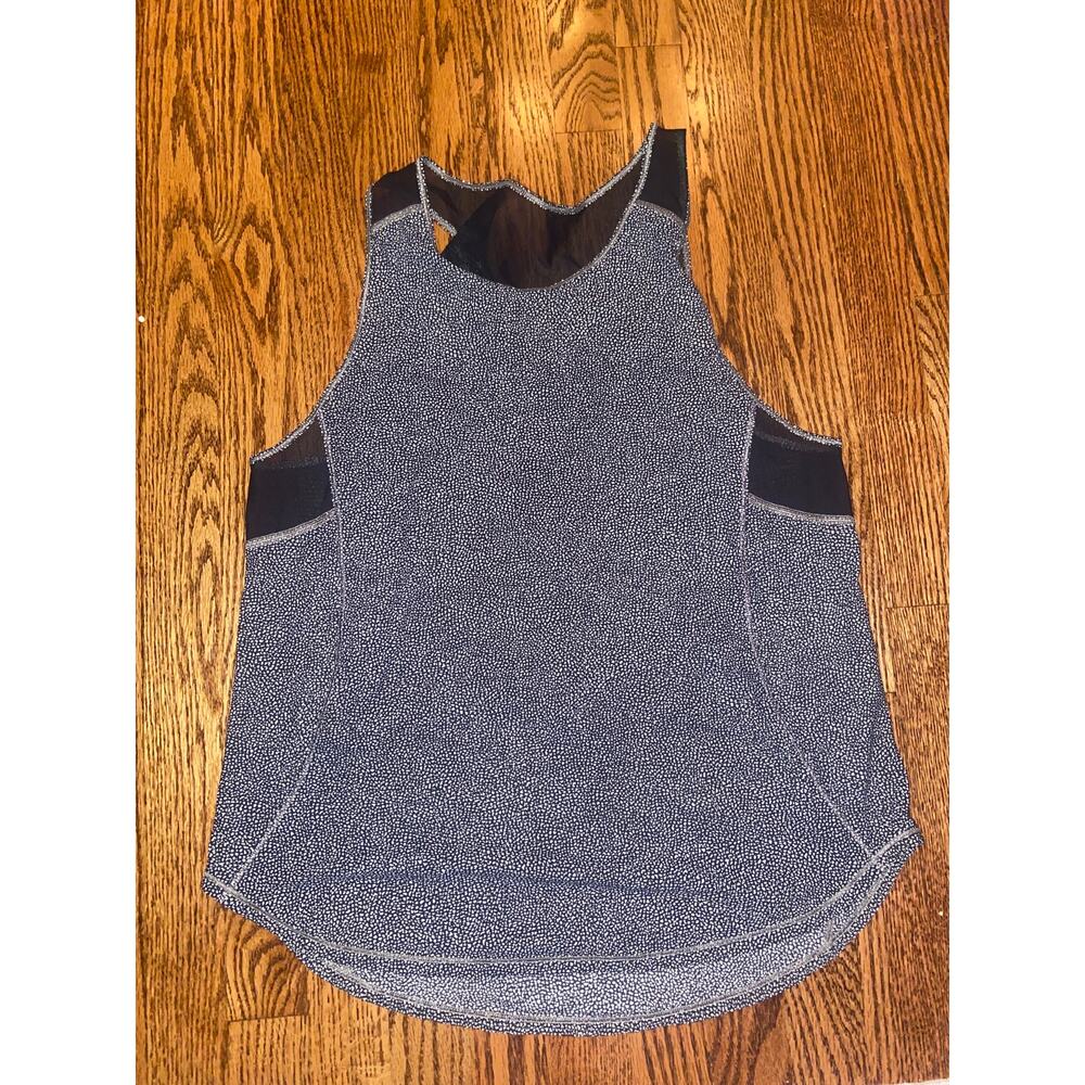 EUC Lululemon Sculpt Tank Splatter White Black Athletic Cut Out Mesh sz:10